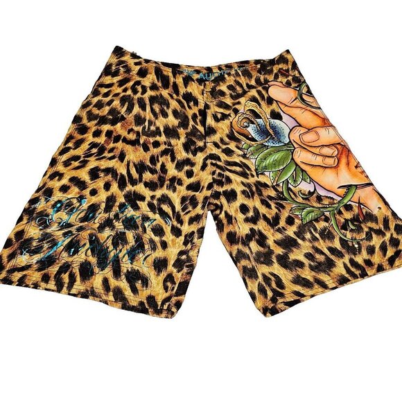 Christian Audigier Graphical Animal Print Beaded Men's Shorts Size 36 - Picture 2 of 13